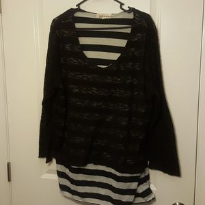 3x black/white striped top, black mesh over top
